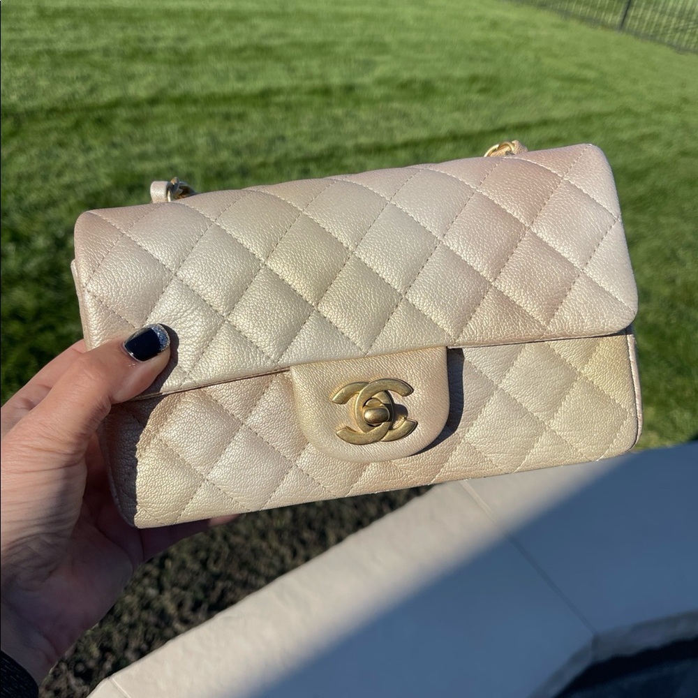 Brand New Full Set Chanel Beige Gold Mini Flap